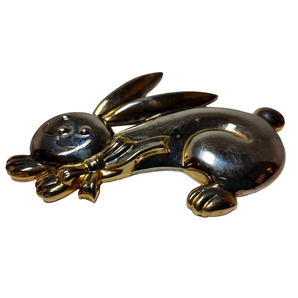 Vintage Bunny Rabbit Brooch Pin Pendant‎ Large Animal Jewelry Silver Plated 3 in